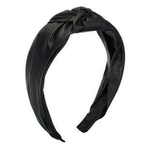 Knotted Top Cloth Cross Knot Wide Turban Headband Black